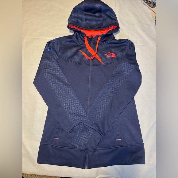 The North Face Blue Neon Orange Athletic Jacket Women’s Medium Hood Full Zip - Picture 1 of 9
